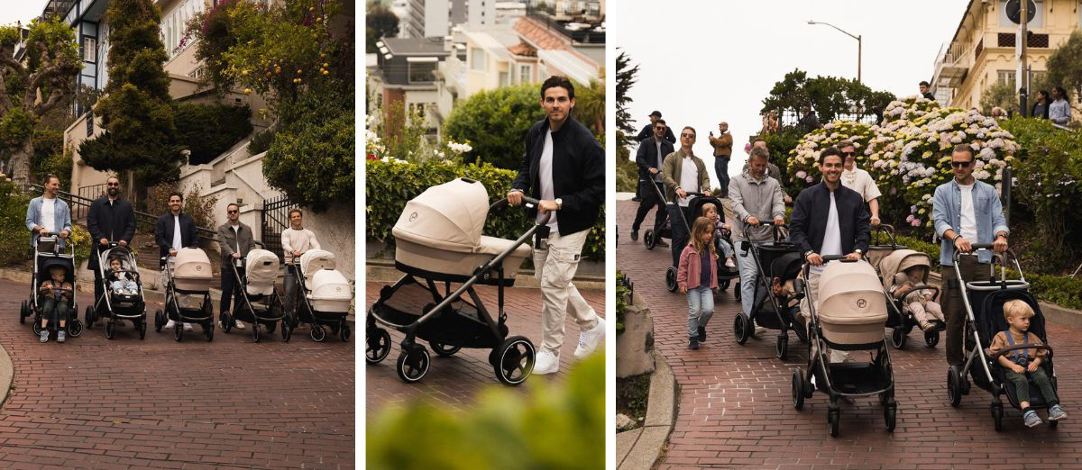 genitori a passeggio con passeggino Trio